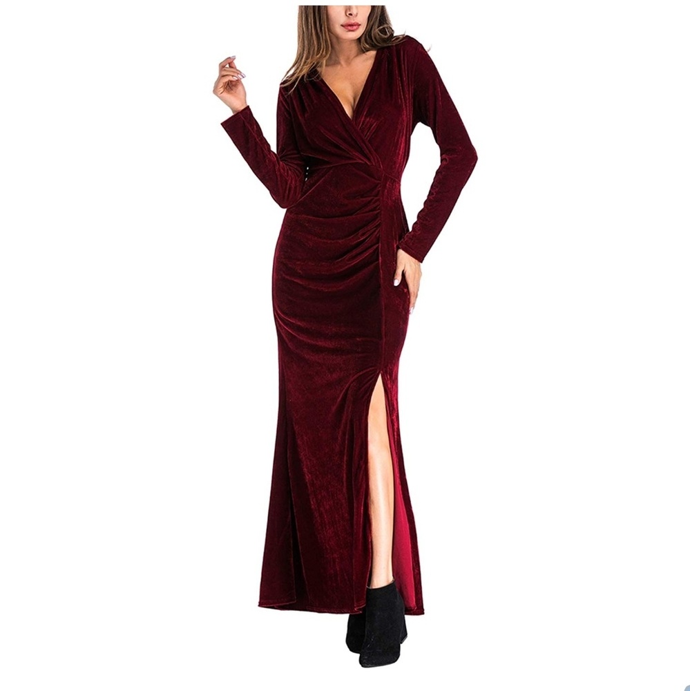 Burgundy Velvet Maxi Dress